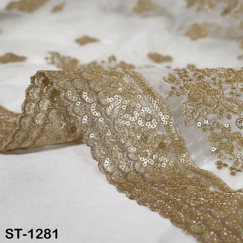 Zari Embroidered Dyeable Dupatta, Organza Stole with Gold Scalloped Border, Bridal Wedding Shawl, Custom Color Chunni