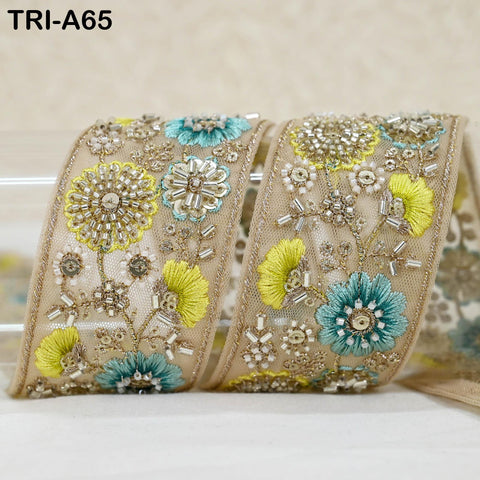 9 Yard Yellow Embroidery Ribbon Beaded Trims Sari Border DIY Craft Lampshade Regency Reticules Victorian Handbags Junk Journal 5cm Indian
