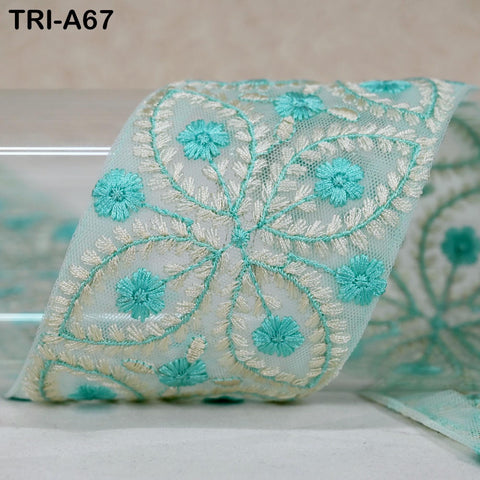 9 Yard Embroidery Ribbons Trim Embellishment Embroidered Saree Border Theatrical Costumes Crafting Sew Holidays Wreaths Decor Ice Blue