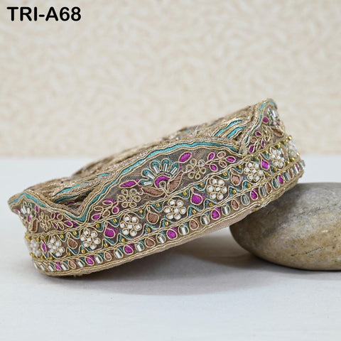 9 Yard Beaded Indian Embroidery Ribbon Beaded Trim Sari Border DIY Craft Lampshade Regency Reticules Victorian Handbags Junk Journal 5 cm