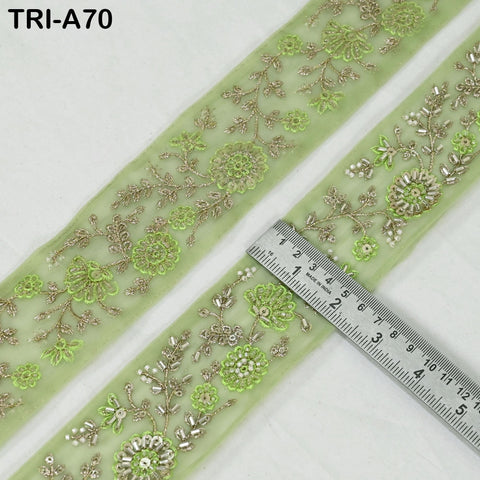 9 Yard Green Indian Embroidery Ribbon Beaded Trim Sari Border DIY Craft Lampshade Regency Reticules Victorian Handbags Junk Journal 5cm