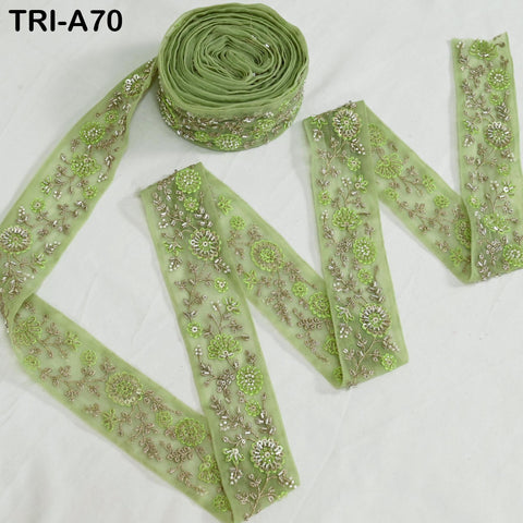 9 Yard Green Indian Embroidery Ribbon Beaded Trim Sari Border DIY Craft Lampshade Regency Reticules Victorian Handbags Junk Journal 5cm