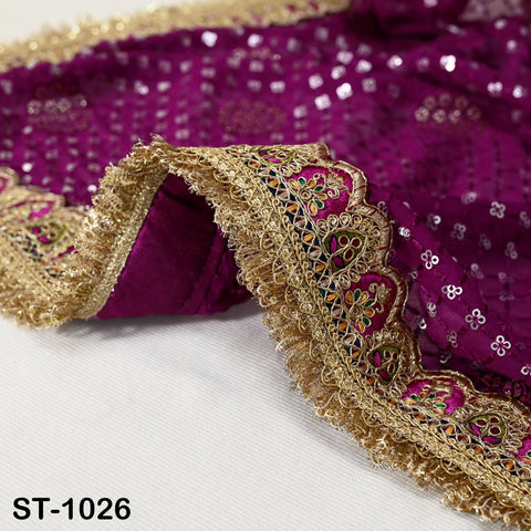 Wine Georgette Dupatta Embroidered | Indian Women Wedding Long Dupatta with Sequin | Punjabi Chunni Lehenga Stoles Bridal Veil Head Scarf