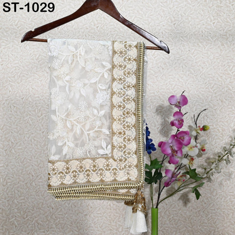 White Dupatta Embroidered Indian Long Net Chunni, Bridal Veil, Lehenga Stole, Punjabi Dress Chuni, Women's Head Scarf, Gift for Friend