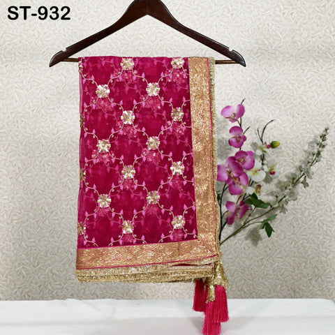 Magenta Net Dupatta for Women/Girl | Embroidered Light Weight Chunni, Traditional Lehenga Wedding/Bridal Veil | Indian Scarf/Stole for Dress