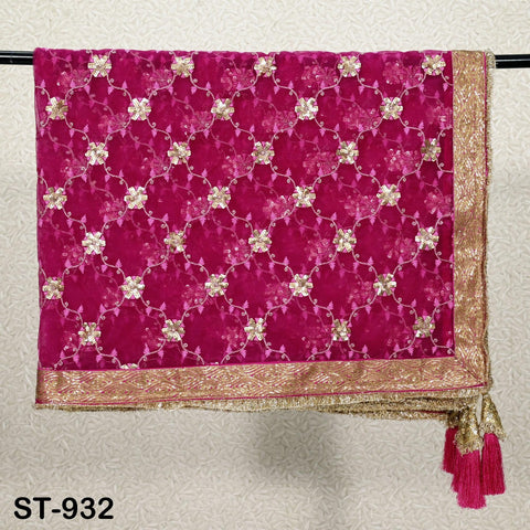 Magenta Net Dupatta for Women/Girl | Embroidered Light Weight Chunni, Traditional Lehenga Wedding/Bridal Veil | Indian Scarf/Stole for Dress