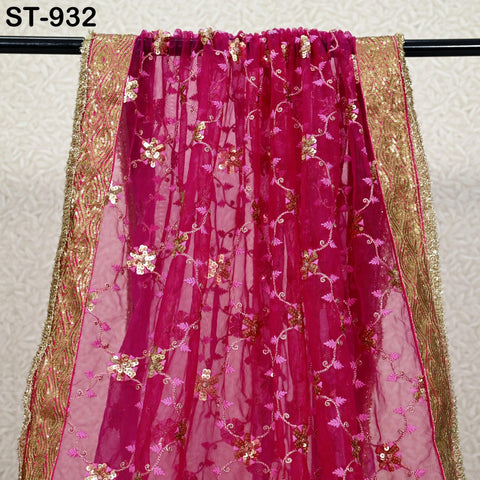 Magenta Net Dupatta for Women/Girl | Embroidered Light Weight Chunni, Traditional Lehenga Wedding/Bridal Veil | Indian Scarf/Stole for Dress