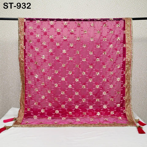 Magenta Net Dupatta for Women/Girl | Embroidered Light Weight Chunni, Traditional Lehenga Wedding/Bridal Veil | Indian Scarf/Stole for Dress