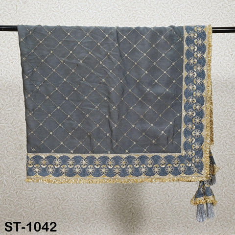 Grey Dupatta Embroidered Chiffon Long Dupatta Chuni Bridal Indian Wedding Veil Lehenga Stole Punjabi Chunni Head Scarf Christmas Gift