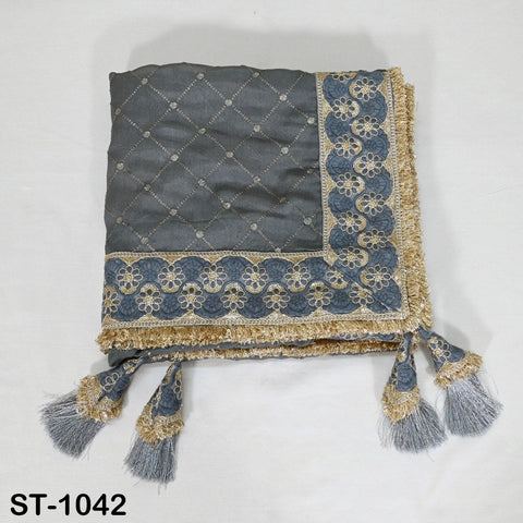 Grey Dupatta Embroidered Chiffon Long Dupatta Chuni Bridal Indian Wedding Veil Lehenga Stole Punjabi Chunni Head Scarf Christmas Gift