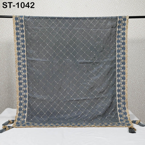 Grey Dupatta Embroidered Chiffon Long Dupatta Chuni Bridal Indian Wedding Veil Lehenga Stole Punjabi Chunni Head Scarf Christmas Gift