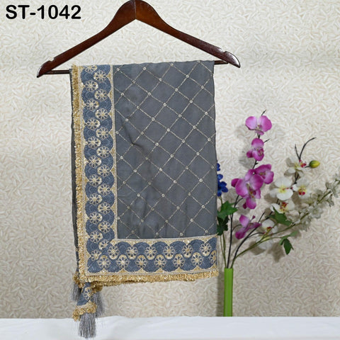 Grey Dupatta Embroidered Chiffon Long Dupatta Chuni Bridal Indian Wedding Veil Lehenga Stole Punjabi Chunni Head Scarf Christmas Gift