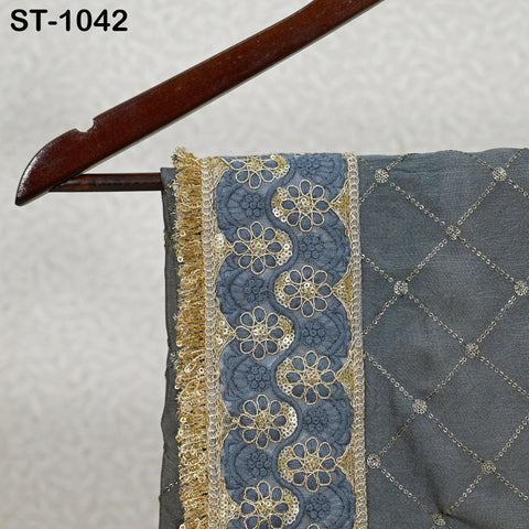 Grey Dupatta Embroidered Chiffon Long Dupatta Chuni Bridal Indian Wedding Veil Lehenga Stole Punjabi Chunni Head Scarf Christmas Gift