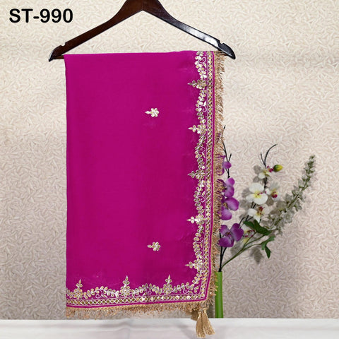 Magenta Gota Patti Dupatta Pure Chiffon with Tassels Hand Embroidered Indian Wedding Scarf Designer Bridal Ethnic Wrap Stole Gift for Mother
