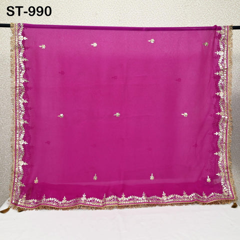 Magenta Gota Patti Dupatta Pure Chiffon with Tassels Hand Embroidered Indian Wedding Scarf Designer Bridal Ethnic Wrap Stole Gift for Mother