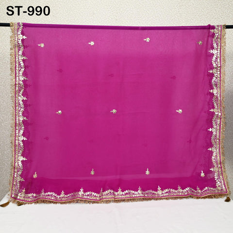 Magenta Gota Patti Dupatta Pure Chiffon with Tassels Hand Embroidered Indian Wedding Scarf Designer Bridal Ethnic Wrap Stole Gift for Mother