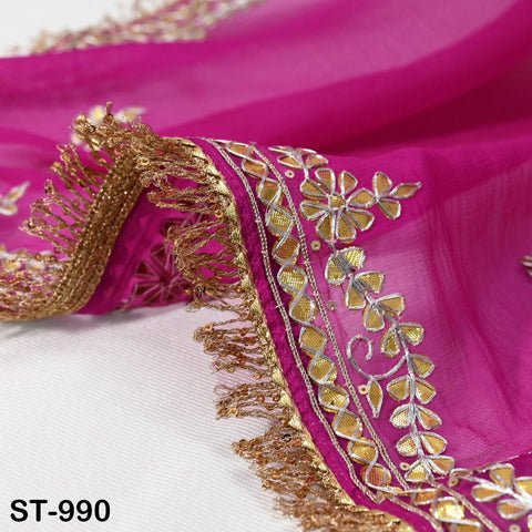 Magenta Gota Patti Dupatta Pure Chiffon with Tassels Hand Embroidered Indian Wedding Scarf Designer Bridal Ethnic Wrap Stole Gift for Mother