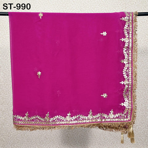 Magenta Gota Patti Dupatta Pure Chiffon with Tassels Hand Embroidered Indian Wedding Scarf Designer Bridal Ethnic Wrap Stole Gift for Mother