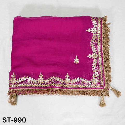 Magenta Gota Patti Dupatta Pure Chiffon with Tassels Hand Embroidered Indian Wedding Scarf Designer Bridal Ethnic Wrap Stole Gift for Mother