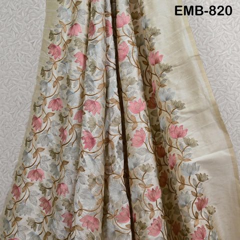 Beige Embroidered Fabric by the yard Sewing Craft Embroidery Wedding Dresses Dolls Bags Theatrical Costumes Curtains Blouses Waistcoats