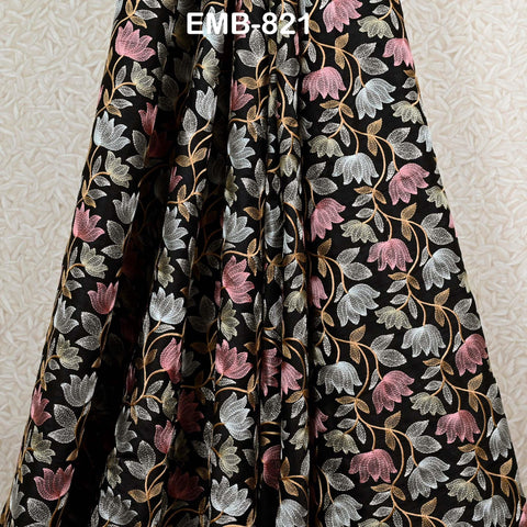 Black Embroidered Fabric by the yard Sewing Craft Embroidery Wedding Dresses Dolls Bags Theatrical Costumes Curtains Blouses Waistcoats