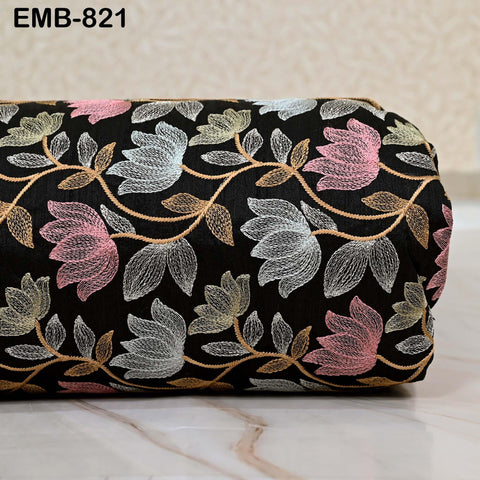 Black Embroidered Fabric by the yard Sewing Craft Embroidery Wedding Dresses Dolls Bags Theatrical Costumes Curtains Blouses Waistcoats