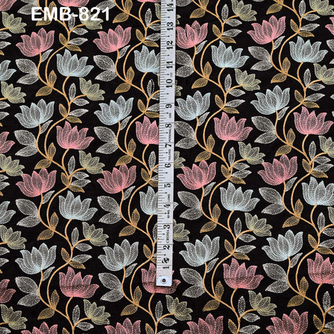 Black Embroidered Fabric by the yard Sewing Craft Embroidery Wedding Dresses Dolls Bags Theatrical Costumes Curtains Blouses Waistcoats