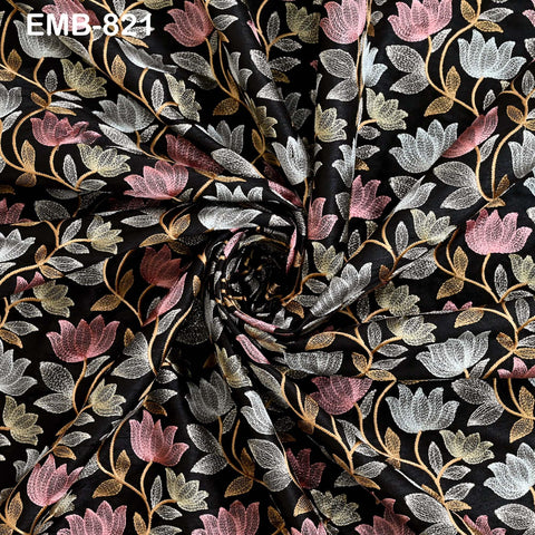 Black Embroidered Fabric by the yard Sewing Craft Embroidery Wedding Dresses Dolls Bags Theatrical Costumes Curtains Blouses Waistcoats