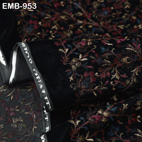 Black Indian Embroidered Velvet Fabric by the yard Sewing DIY Crafting Wedding Dress Costumes Doll Bags Cushion Covers Table Runner Quilting