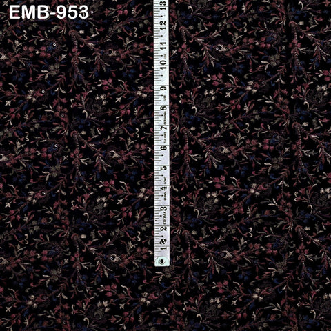 Black Indian Embroidered Velvet Fabric by the yard Sewing DIY Crafting Wedding Dress Costumes Doll Bags Cushion Covers Table Runner Quilting