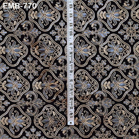 Black Embroidered Fabric by the yard Sewing DIY Crafting Embroidery Wedding Costumes Dolls Tote Bag Renaissance Dress Home Decor Upholstery