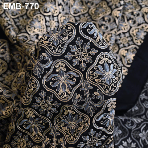 Black Embroidered Fabric by the yard Sewing DIY Crafting Embroidery Wedding Costumes Dolls Tote Bag Renaissance Dress Home Decor Upholstery