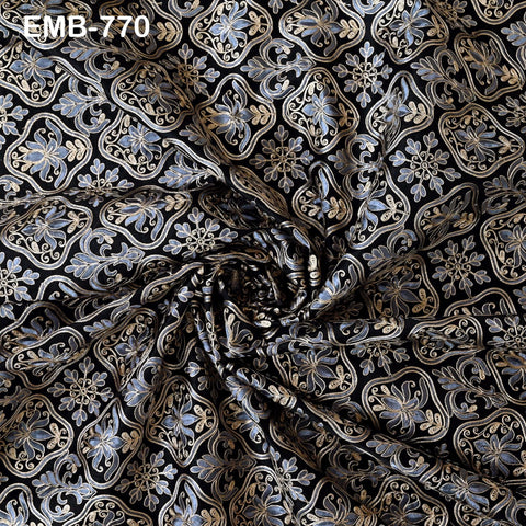 Black Embroidered Fabric by the yard Sewing DIY Crafting Embroidery Wedding Costumes Dolls Tote Bag Renaissance Dress Home Decor Upholstery