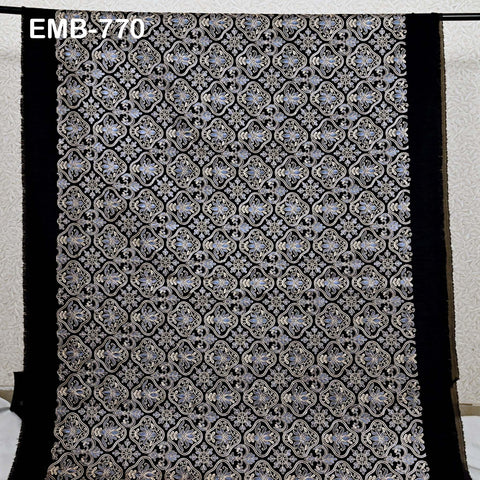 Black Embroidered Fabric by the yard Sewing DIY Crafting Embroidery Wedding Costumes Dolls Tote Bag Renaissance Dress Home Decor Upholstery