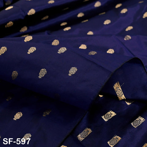 70gsm Pure Mysore Silk Fabric by The Yard Brocade Zari Indian Wedding Dress Bridesmaids Costumes Blouses Pants Dresses Home Decor Navy Blue