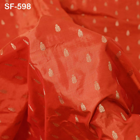 70gsm Pure Mysore Silk Fabric by The Yard Brocade Zari Buttie Indian Wedding Dress Bridesmaids Blouses Pillowcases Home Decor Orange