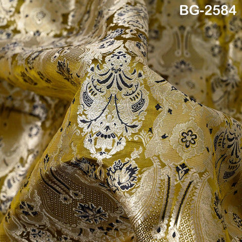 Brownish Green Brocade Fabric by Yard Historic Costume Indian Banarasi Wedding Dress Material Knee Length Coat Sewing Upholstery Drapery