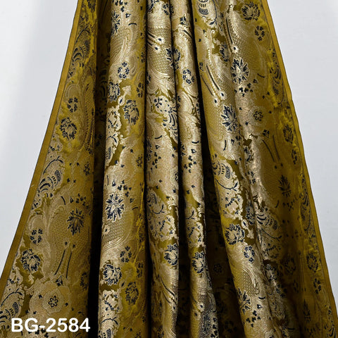 Brownish Green Brocade Fabric by Yard Historic Costume Indian Banarasi Wedding Dress Material Knee Length Coat Sewing Upholstery Drapery