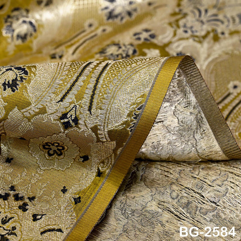 Brownish Green Brocade Fabric by Yard Historic Costume Indian Banarasi Wedding Dress Material Knee Length Coat Sewing Upholstery Drapery