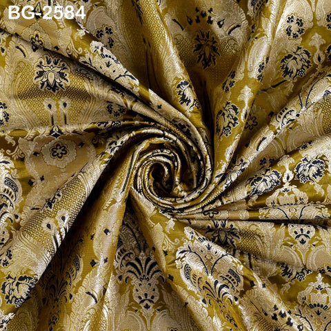 Brownish Green Brocade Fabric by Yard Historic Costume Indian Banarasi Wedding Dress Material Knee Length Coat Sewing Upholstery Drapery