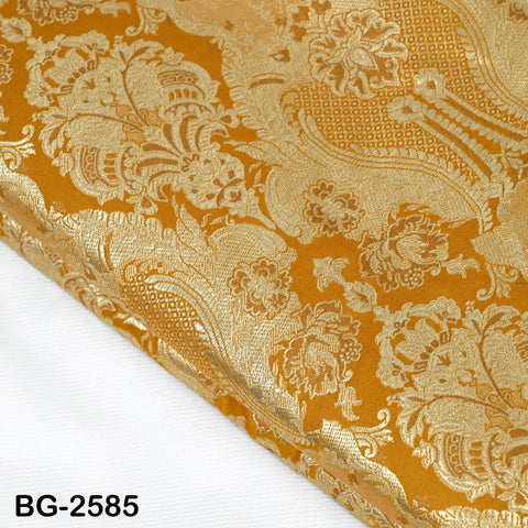 Mustard Yellow Brocade Fabric by Yard Historic Costume Indian Banarasi Wedding Dress Material Knee Length Coat Sewing Upholstery Drapery