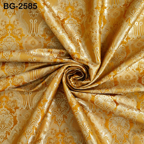 Mustard Yellow Brocade Fabric by Yard Historic Costume Indian Banarasi Wedding Dress Material Knee Length Coat Sewing Upholstery Drapery
