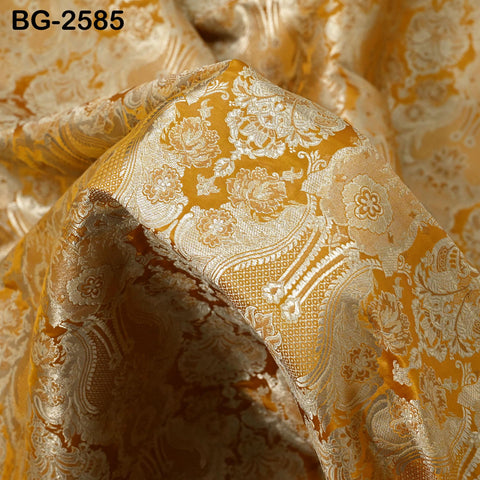 Mustard Yellow Brocade Fabric by Yard Historic Costume Indian Banarasi Wedding Dress Material Knee Length Coat Sewing Upholstery Drapery