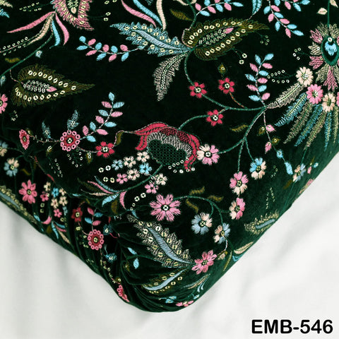 Green Indian Embroidered Velvet Fabric by the yard Bridal Wedding Dress Costumes Dolls Long Coats Table Runner Quilting Sewing DIY Crafting