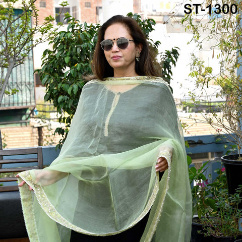 Lime Green Dupatta Hand Embroidery Silk Organza Dupatta Light Weight Indian Bridal Wedding Lehenga Women Chunni Veil Scarf Dress Gift Mom