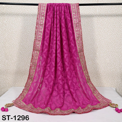 Magenta Georgette Dupatta Women Bridal Wedding lehenga Heavy Chunni Veil Sequin Scarf Indian Fabric Dress Woman Costumes Gift Her Bridesmaid