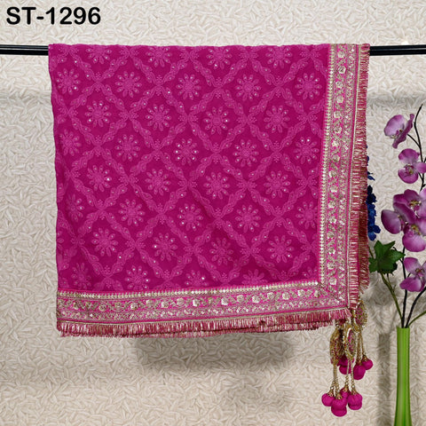 Magenta Georgette Dupatta Women Bridal Wedding lehenga Heavy Chunni Veil Sequin Scarf Indian Fabric Dress Woman Costumes Gift Her Bridesmaid