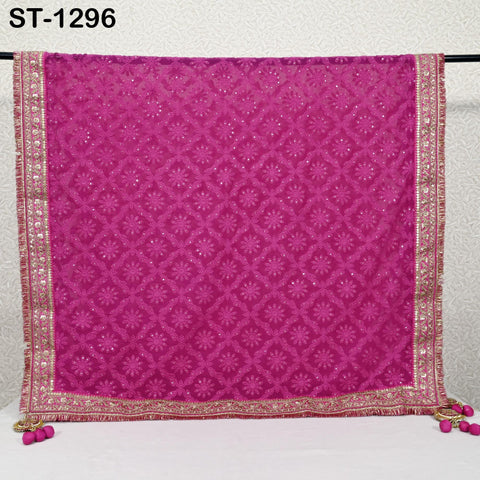 Magenta Georgette Dupatta Women Bridal Wedding lehenga Heavy Chunni Veil Sequin Scarf Indian Fabric Dress Woman Costumes Gift Her Bridesmaid