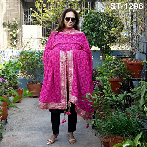 Magenta Georgette Dupatta Women Bridal Wedding lehenga Heavy Chunni Veil Sequin Scarf Indian Fabric Dress Woman Costumes Gift Her Bridesmaid