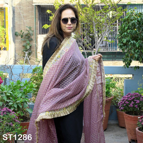 Mauve Organza Designer Dupatta for women Bridal Wedding lehenga Chunni/Veil Beads Sequin Scarf Indian Ethnic Dress Stole Gift Bridesmaid